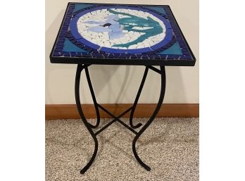 Small Iron Table With Glass And Mosaic Top
