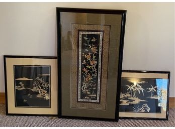 Three Oriental Style Framed Items