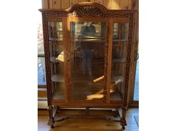 Quarter Sawn Mirrored Back One Door Oak Glass China Cabinet