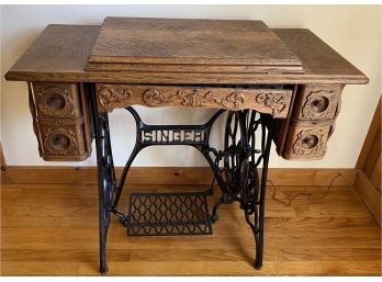 Vintage Singer Treadle Base Sewing Machine With Oak Cabinet- Original Finish