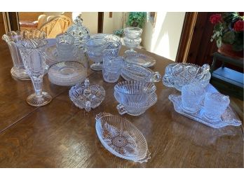 Approximately Thirty Piece Pressed And Cut Glass Lot