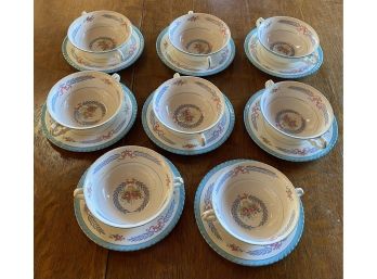 Eight English Bouillon Cups And Saucers