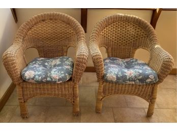 Two Contemporary Wicker Arm Chairs