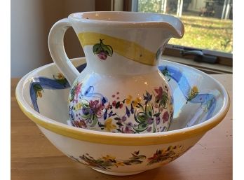 Italian Hand Painted Bowl And Pitcher