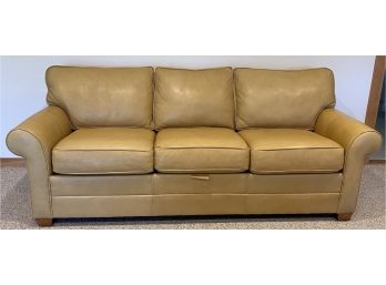 Stylish Three Cushion Ethan Allen Modern Leather Sleep Sofa