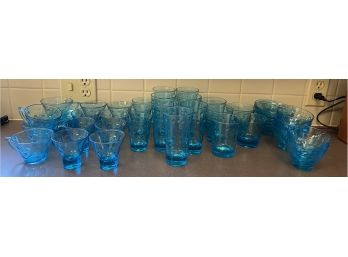 Teal Glass Cups, Teacups, And Bowls