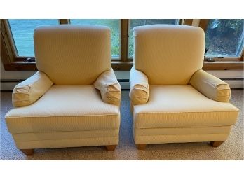 Beautiful Pair Of Ethan Allen Striped Club Chairs