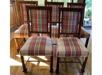 Five Upholstered Quarter Sawn Oak Dining Chairs