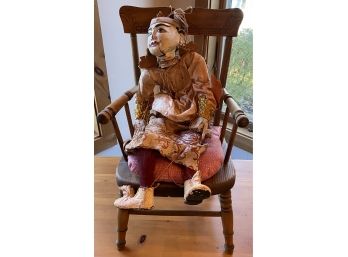 Marionette Doll On Oak Childs Arm Chair