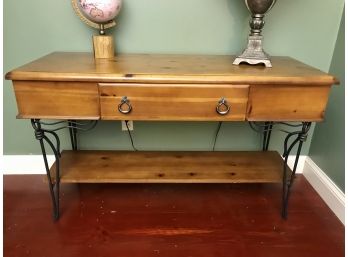 Wrought Iron/Wooden Desk, Lamp, And Globe