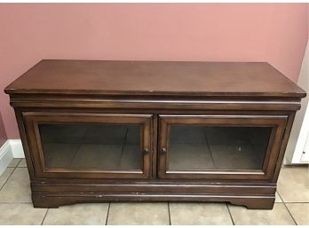 Wooden Media Cabinet With Glass Doors