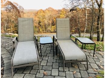 Pair Of Patio Chaise Lounges And Tables