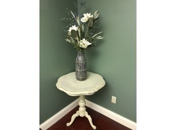 Charming Distressed Look Accent Table And Faux Flower Arrangement