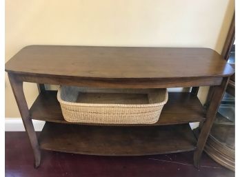 Rustic Wooden Accent Table With Storage Basket