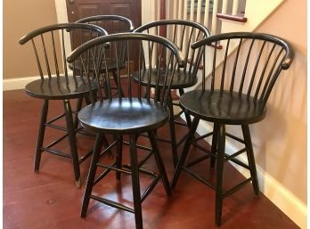 Set Of 5 Wooden Swivel Bar Stools