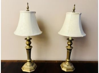 Pair Of Brass Toned Table Lamps