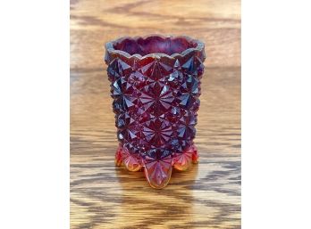 Gorgeous Daisy And Button Red Glass Candle Holder