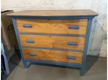 Wooden Chest Of Drawers, Blue Painted Trim