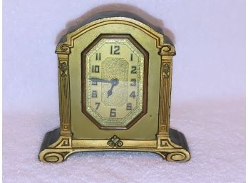 Vintage Lux Clock Co. Gilt Cast Metal Mantle Clock