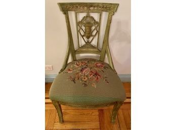 Carved & Painted Needlepoint Seat Chair