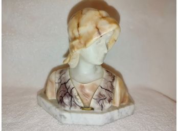 Belgian Alabaster And Marble Bust Of A Woman, Signed