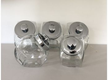 Set Of Five Compressed Glass Condiment Canisters