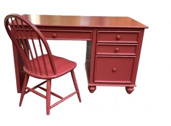 Red Wooden Desk And Windsor Chair From Gloria Klein, Inc.