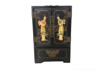 Antique Black Laquered Oriental Jewelry Box