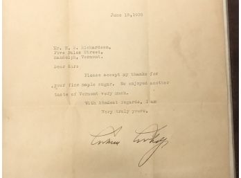 Calvin Coolidge Signed Letter To Richardson -1930