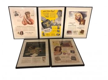 Set Of Five Vintage General Electric AD Prints Framed