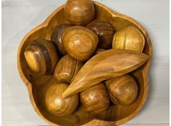 MCM Carved Wooden Fruit And Dish