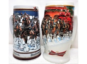 2 Anheuser-Busch Budweiser Holiday Steins (1989 Clydesdale Holiday Stein  & 2006 Sunset At The Stables)