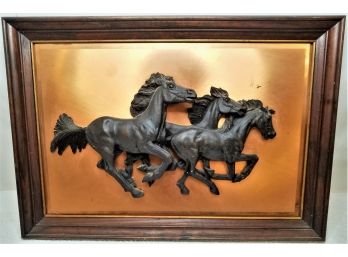 Framed Horses Running On A Copper Colored Background