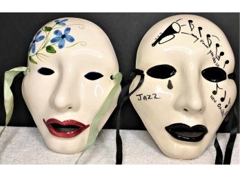 2 Hand Painted And Signed New Orleans Masks By Rosary