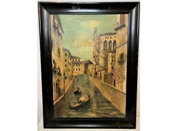 Framed Painting Of Venezia Canale Delle Meraviglie On Wood By Moroni