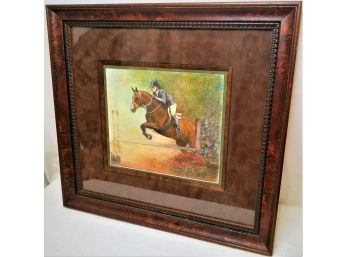 Signed Framed Art Of A Horse & Rider Stadium Jumping