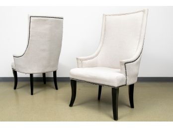 Pair Of Studded Wide Wingback Chairs