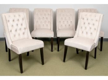 Set Of Six Tufted Wing-Back Dining Chairs