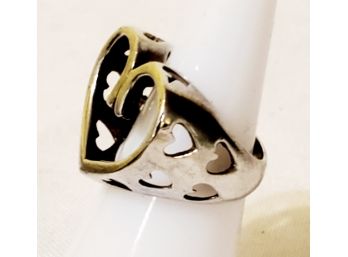 Pretty Ladies Sterling Silver 925 Heart Shaped Ring With Open Face & Heart Cutouts - Size 5.25