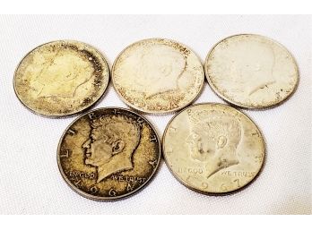 Lot Of Five US Kennedy Half Dollar Coins - Four 1964 & One 1967