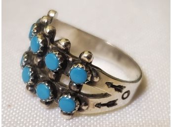 Vintage Native American Sterling Silver & Turquoise Ladies Size 7 Ring