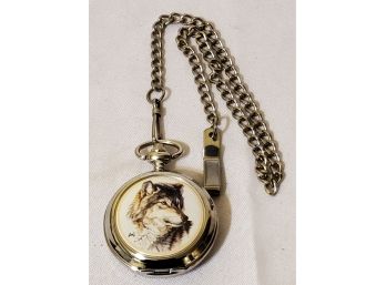 Westminster Silver Tone Wolf Theme Men's Novelty Pocket Watch With FOB