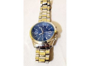 Men's Unlisted Stainless Steel Watch With Blue Face