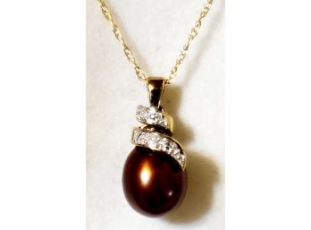 Wonderful New Chocolate Pearl Set In 14k Yellow Gold & Diamond Setting