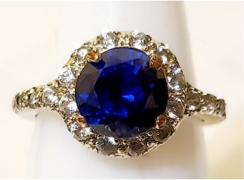 Ladies Sterling Silver Blue Sapphire & CZ Size 6 Ring