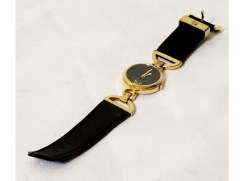 Ladies D&G Dolce & Gabbana Gold Tone Watch With Black Leather Band