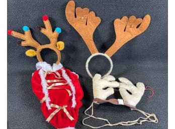 Doggie Dress Up Day - Cute Santa Like Outfit, 3 Different Sets Of Reindeer Antler's