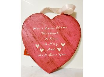 Adorable Handmade Wood Painted Pink Heart Sentiment Wall Sign