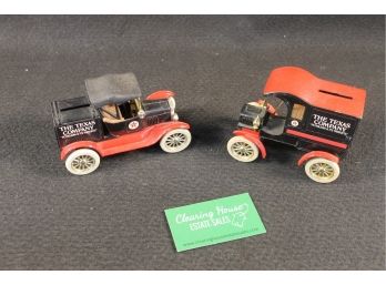 Pair Of Two Ertl Texaco Banks - One 1905 Ford's First Delivery Car Replica & 1918 Ford's Model 't' Runabout