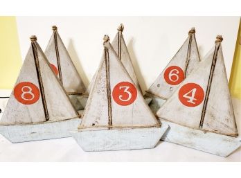 Six Handmade Wooden Painted Sailboats